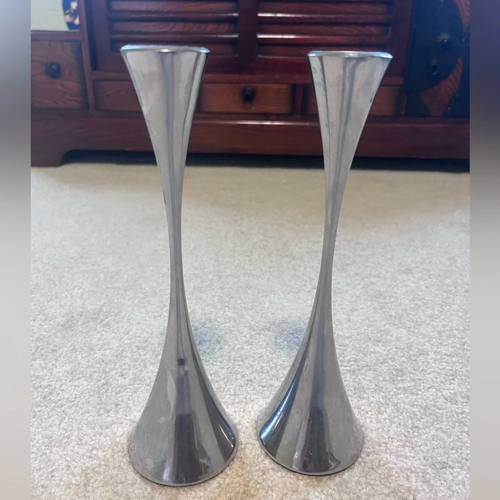 Crate&Barrel Silver Modern Candlesticks